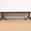 Baker Furniture Style English Georgian Monumental Banded Mahogany Double Pedestal Extension Dining Table, Newly Refinished - Image 3