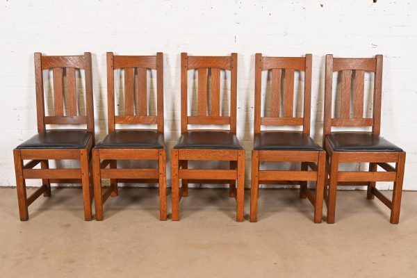 Limbert Antique Mission Oak Arts & Crafts Dining Chairs, Set of Five - Image 2