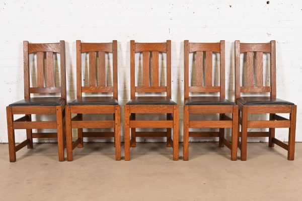 Limbert Antique Mission Oak Arts & Crafts Dining Chairs, Set of Five - Image 3