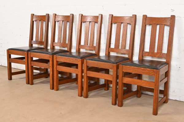 Limbert Antique Mission Oak Arts & Crafts Dining Chairs, Set of Five