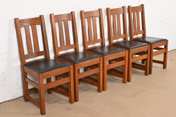 Limbert Antique Mission Oak Arts & Crafts Dining Chairs, Set of Five - Image 4