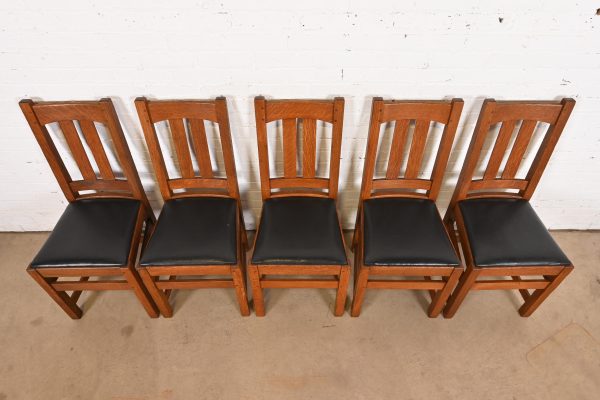 Limbert Antique Mission Oak Arts & Crafts Dining Chairs, Set of Five - Image 5