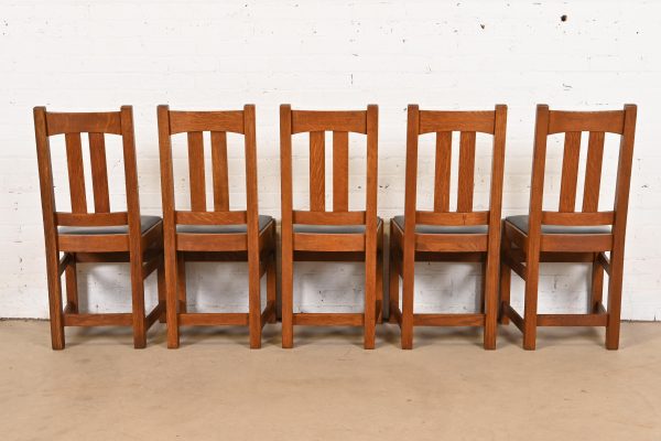 Limbert Antique Mission Oak Arts & Crafts Dining Chairs, Set of Five - Image 6