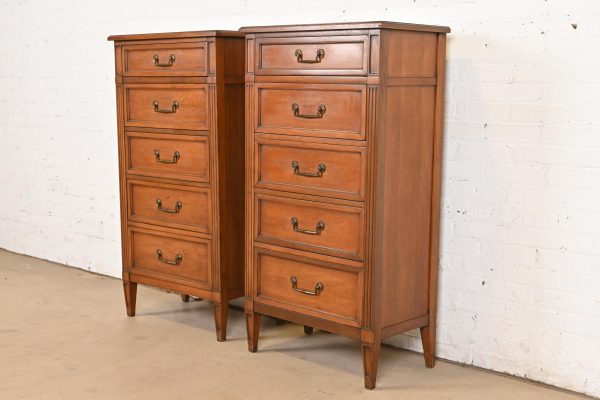 French Regency Louis XVI Cherry Wood Lingerie Chests by National Mt. Airy, Pair - Image 3