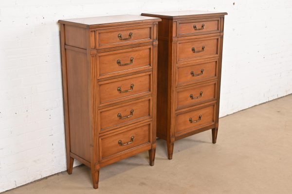 French Regency Louis XVI Cherry Wood Lingerie Chests by National Mt. Airy, Pair - Image 4