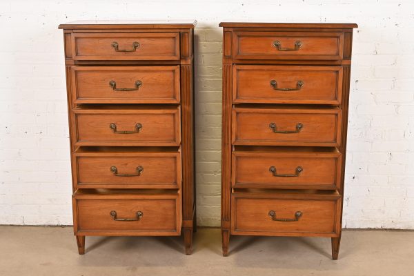 French Regency Louis XVI Cherry Wood Lingerie Chests by National Mt. Airy, Pair - Image 5