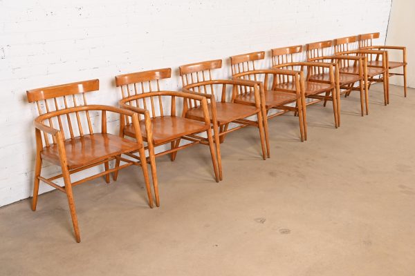 Paul McCobb Planner Group Solid Maple Spindle Back Armchairs, Set of Eight