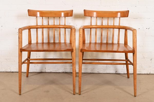 Paul McCobb Planner Group Solid Maple Spindle Back Armchairs, Pair