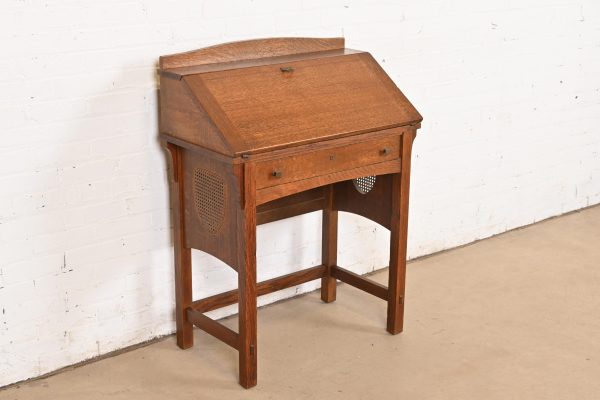 Limbert Antique Mission Oak Arts & Crafts Drop Front Secretary Desk, Circa 1900 - Image 4