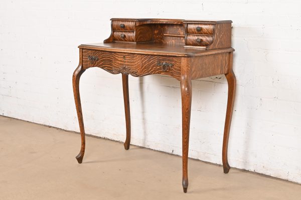 R. J. Horner Style Antique Victorian Tiger Oak Ladies Writing Desk, Circa 1890