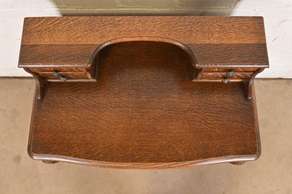 R. J. Horner Style Antique Victorian Tiger Oak Ladies Writing Desk, Circa 1890 - Image 9