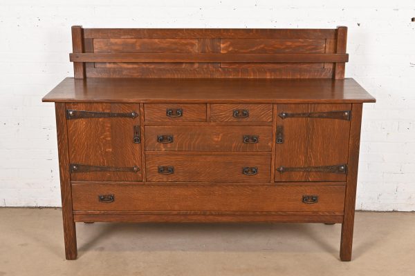 L. & J. G. Stickley Antique Mission Oak Arts & Crafts Strap-Hinge Sideboard, Newly Refinished - Image 2