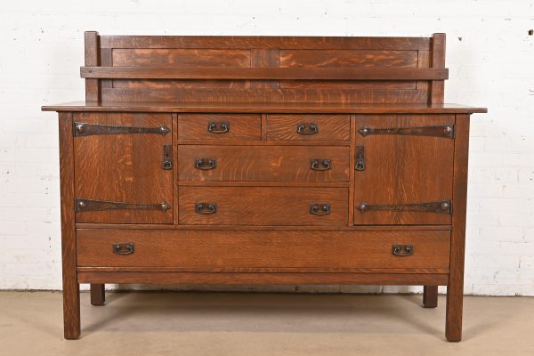 L. & J. G. Stickley Antique Mission Oak Arts & Crafts Strap-Hinge Sideboard, Newly Refinished