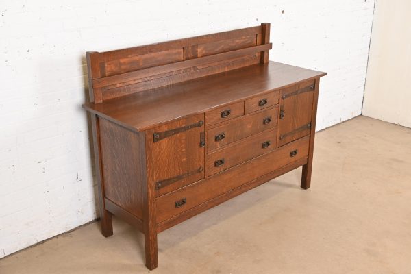 L. & J. G. Stickley Antique Mission Oak Arts & Crafts Strap-Hinge Sideboard, Newly Refinished - Image 4