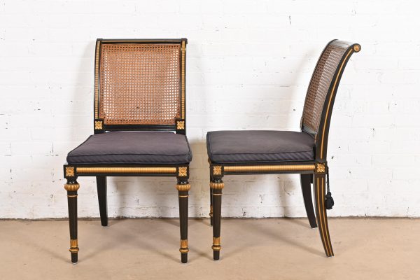 Baker Furniture French Regency Louis XVI Ebonized and Gold Gilt Cane Back Dining Chair or Side Chair - Image 3