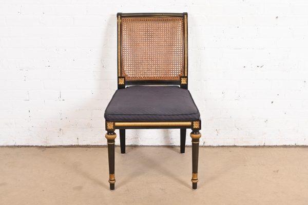 Baker Furniture French Regency Louis XVI Ebonized and Gold Gilt Cane Back Dining Chair or Side Chair - Image 2