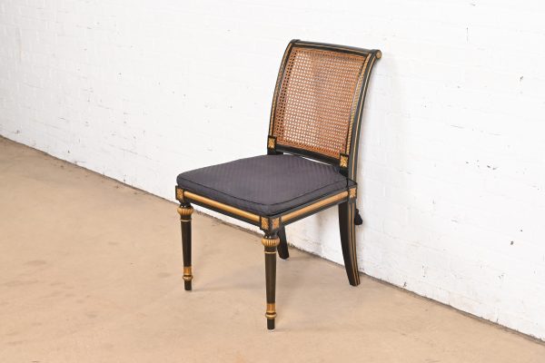 Baker Furniture French Regency Louis XVI Ebonized and Gold Gilt Cane Back Dining Chair or Side Chair