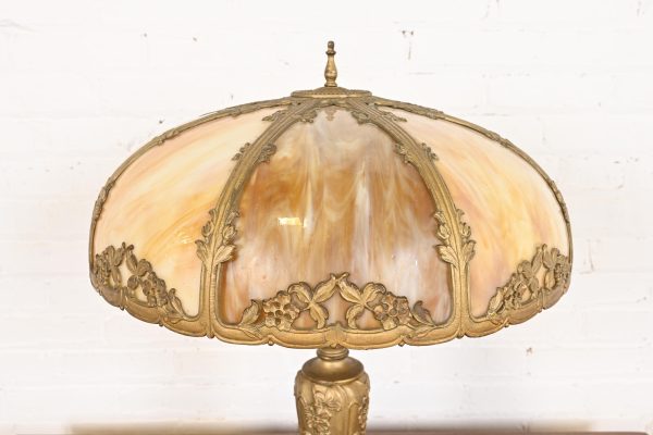 Antique Art Nouveau Slag Glass Table Lamp in the Manner of Handel, Circa 1920s - Image 4