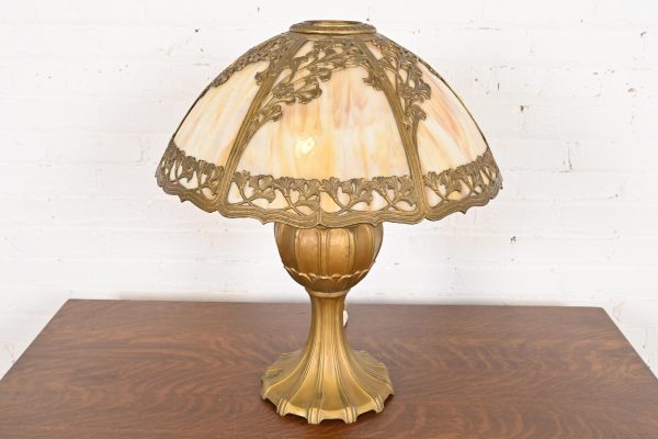 Antique Art Nouveau Slag Glass Table Lamp by Miller Lamp Co., Circa 1920s - Image 2