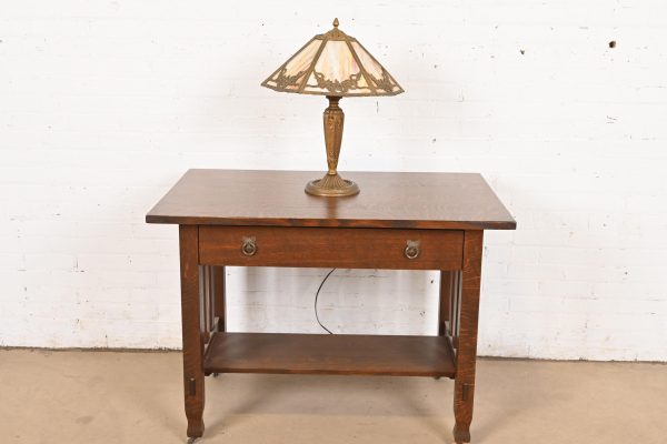 Antique Art Nouveau Slag Glass Table Lamp in the Manner of Handel, Circa 1910 - Image 11