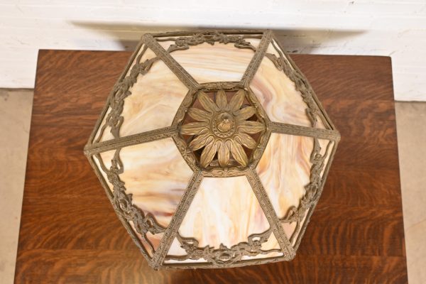 Antique Art Nouveau Slag Glass Table Lamp in the Manner of Handel, Circa 1910 - Image 4