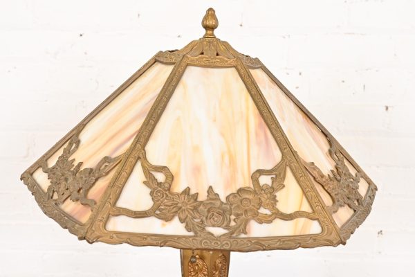 Antique Art Nouveau Slag Glass Table Lamp in the Manner of Handel, Circa 1910 - Image 3