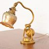 Tiffany Studios New York Bronze Doré Counterbalance Desk Lamp With Favrile Glass Pulled Feather Shade, Circa 1910 - Image 2