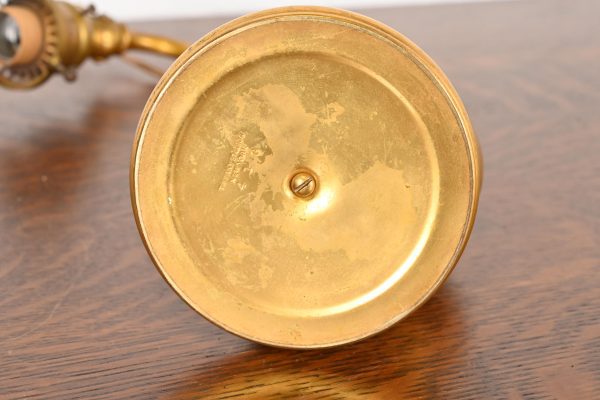 Tiffany Studios New York Bronze Doré Counterbalance Desk Lamp With Favrile Glass Pulled Feather Shade, Circa 1910 - Image 9