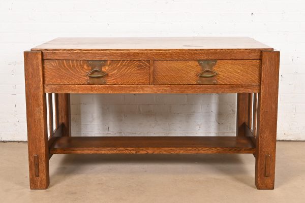 Imperial Furniture Grand Rapids Mission Oak Arts & Crafts Writing Desk or Library Table, Circa 1910 - Image 3