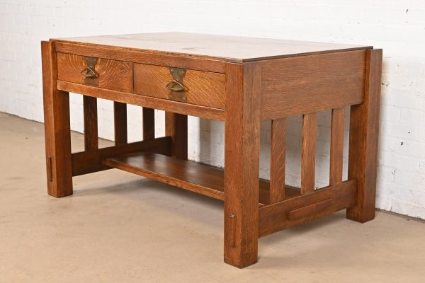 Imperial Furniture Grand Rapids Mission Oak Arts & Crafts Writing Desk or Library Table, Circa 1910