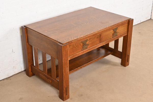 Imperial Furniture Grand Rapids Mission Oak Arts & Crafts Writing Desk or Library Table, Circa 1910 - Image 4
