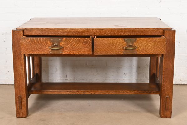 Imperial Furniture Grand Rapids Mission Oak Arts & Crafts Writing Desk or Library Table, Circa 1910 - Image 5