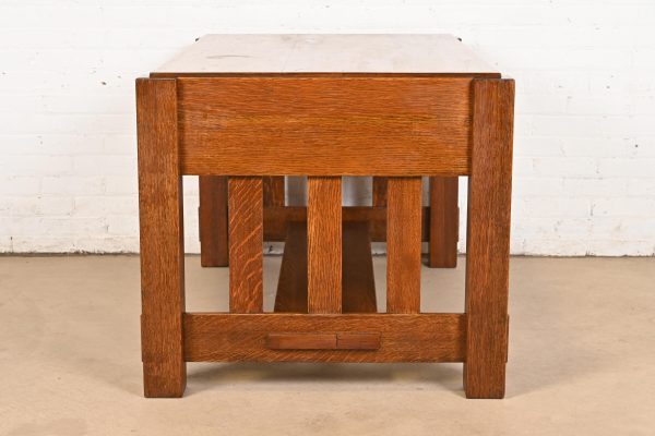 Imperial Furniture Grand Rapids Mission Oak Arts & Crafts Writing Desk or Library Table, Circa 1910 - Image 10