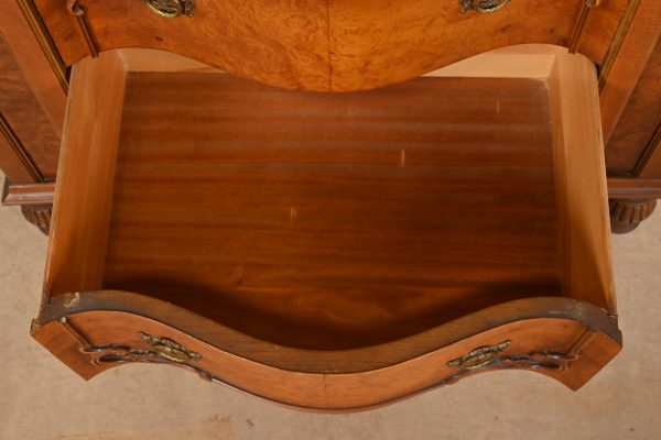 Romweber Style French Art Deco Burled Walnut Highboy Dresser, Circa 1920s - Image 6
