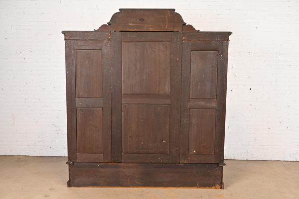 Herter Brothers Style Monumental Antique Eastlake Victorian Carved Burled Walnut Triple Bookcase, Circa 1880s - Image 11