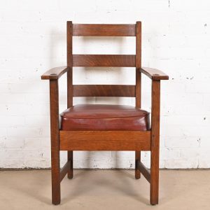 L. & J. G. Stickley Antique Mission Oak Arts & Crafts Ladder Back Armchair