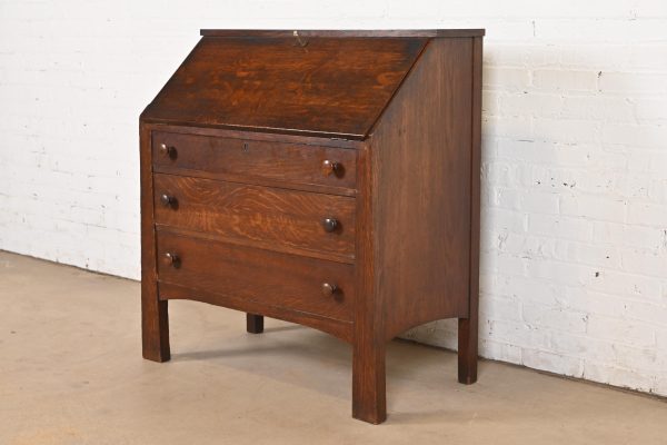 Stickley Brothers Style Antique Mission Oak Arts & Crafts Drop Front Secretary Desk, Circa 1900