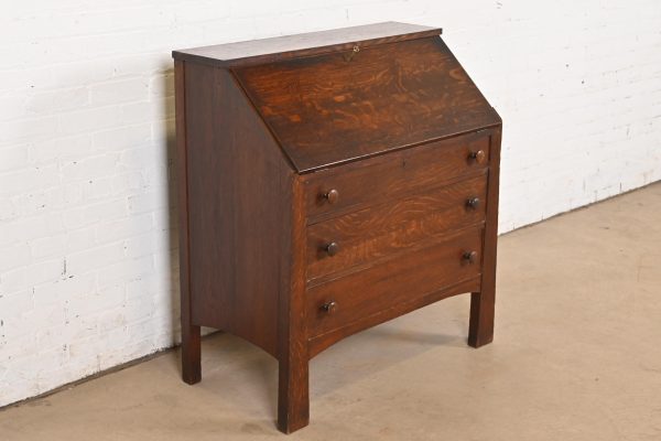 Stickley Brothers Style Antique Mission Oak Arts & Crafts Drop Front Secretary Desk, Circa 1900 - Image 4
