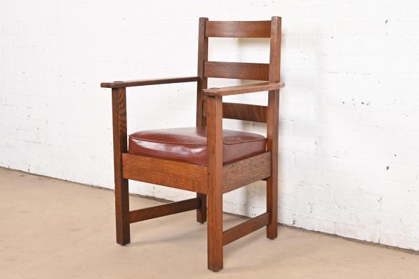 L. & J. G. Stickley Antique Mission Oak Arts & Crafts Ladder Back Armchair - Image 2
