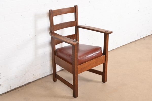 L. & J. G. Stickley Antique Mission Oak Arts & Crafts Ladder Back Armchair - Image 4