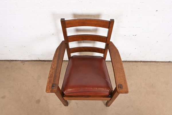 L. & J. G. Stickley Antique Mission Oak Arts & Crafts Ladder Back Armchair - Image 5