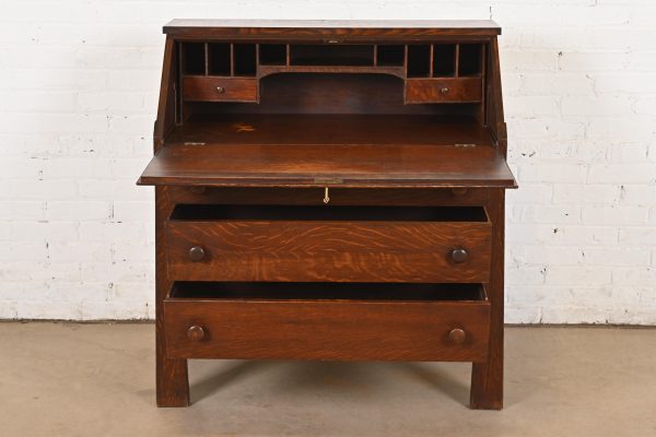 Stickley Brothers Style Antique Mission Oak Arts & Crafts Drop Front Secretary Desk, Circa 1900 - Image 5
