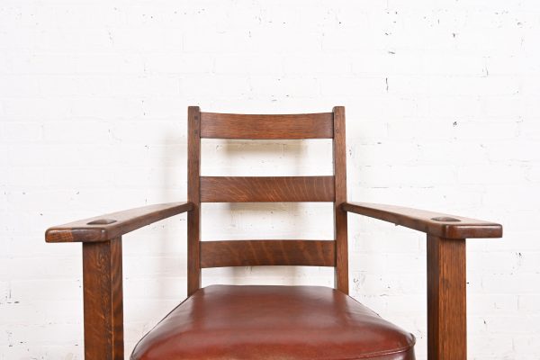 L. & J. G. Stickley Antique Mission Oak Arts & Crafts Ladder Back Armchair - Image 6
