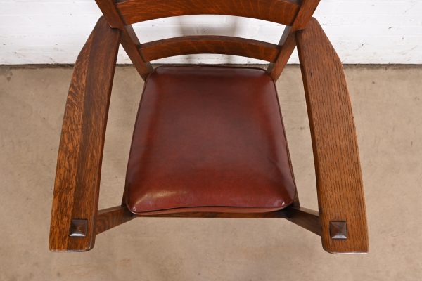 L. & J. G. Stickley Antique Mission Oak Arts & Crafts Ladder Back Armchair - Image 7