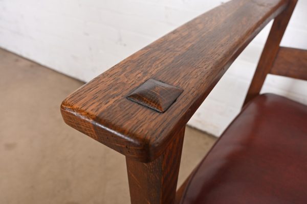 L. & J. G. Stickley Antique Mission Oak Arts & Crafts Ladder Back Armchair - Image 8