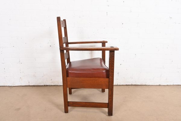 L. & J. G. Stickley Antique Mission Oak Arts & Crafts Ladder Back Armchair - Image 9
