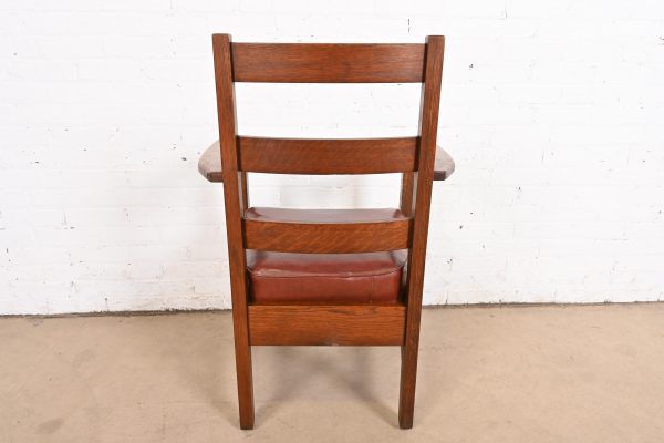 L. & J. G. Stickley Antique Mission Oak Arts & Crafts Ladder Back Armchair - Image 10