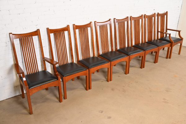Stickley Mission Arts & Crafts Cherry Wood Spindle Dining Chairs, Set of Eight - Image 4