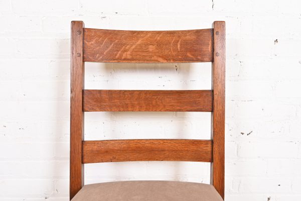 L. & J. G. Stickley Antique Mission Oak Arts & Crafts Ladder Back Dining Chairs, Set of Five - Image 6
