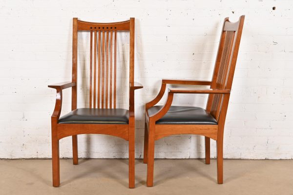 Stickley Mission Arts & Crafts Cherry Wood Spindle Dining Chairs, Set of Eight - Image 9